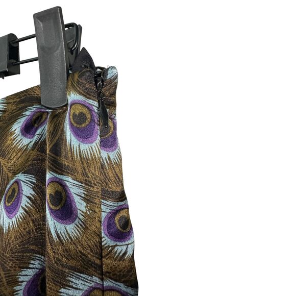Etcetera Silk Peacock Asymmetrical Flowy Handkerchief Knee Length Skirt Size 6 - Picture 4 of 6